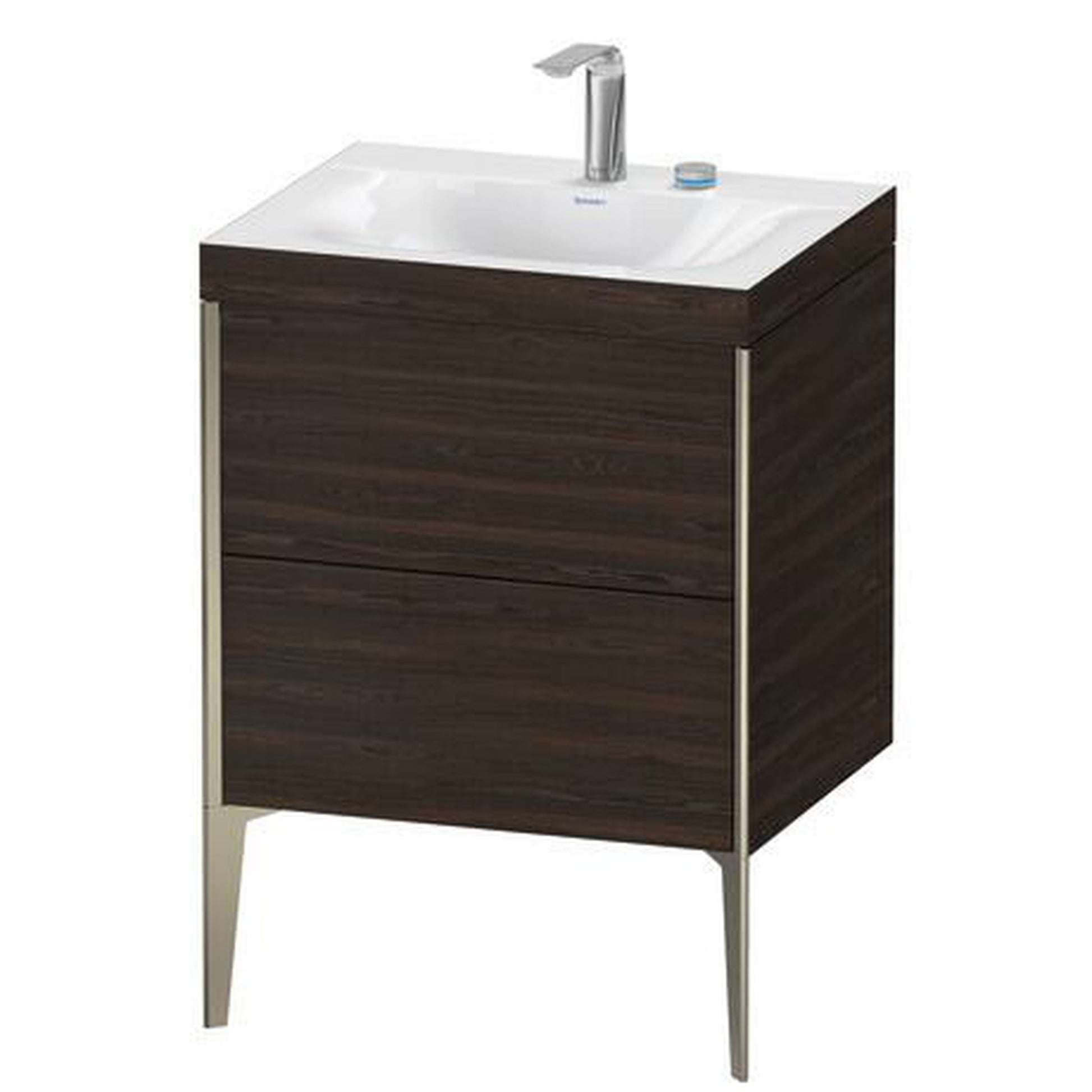Duravit XViu 24" x 24" x 19" Two Drawer C-Bonded Floorstanding Vanity Kit With Two Tap Holes, Walnut Brushed (XV4709EB169C)