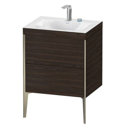 Duravit XViu 24" x 24" x 19" Two Drawer C-Bonded Floorstanding Vanity Kit With Two Tap Holes, Walnut Brushed (XV4709EB169C)