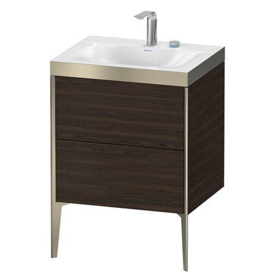 Duravit XViu 24" x 24" x 19" Two Drawer C-Bonded Floorstanding Vanity Kit With Two Tap Holes, Walnut Brushed (XV4709EB169P)