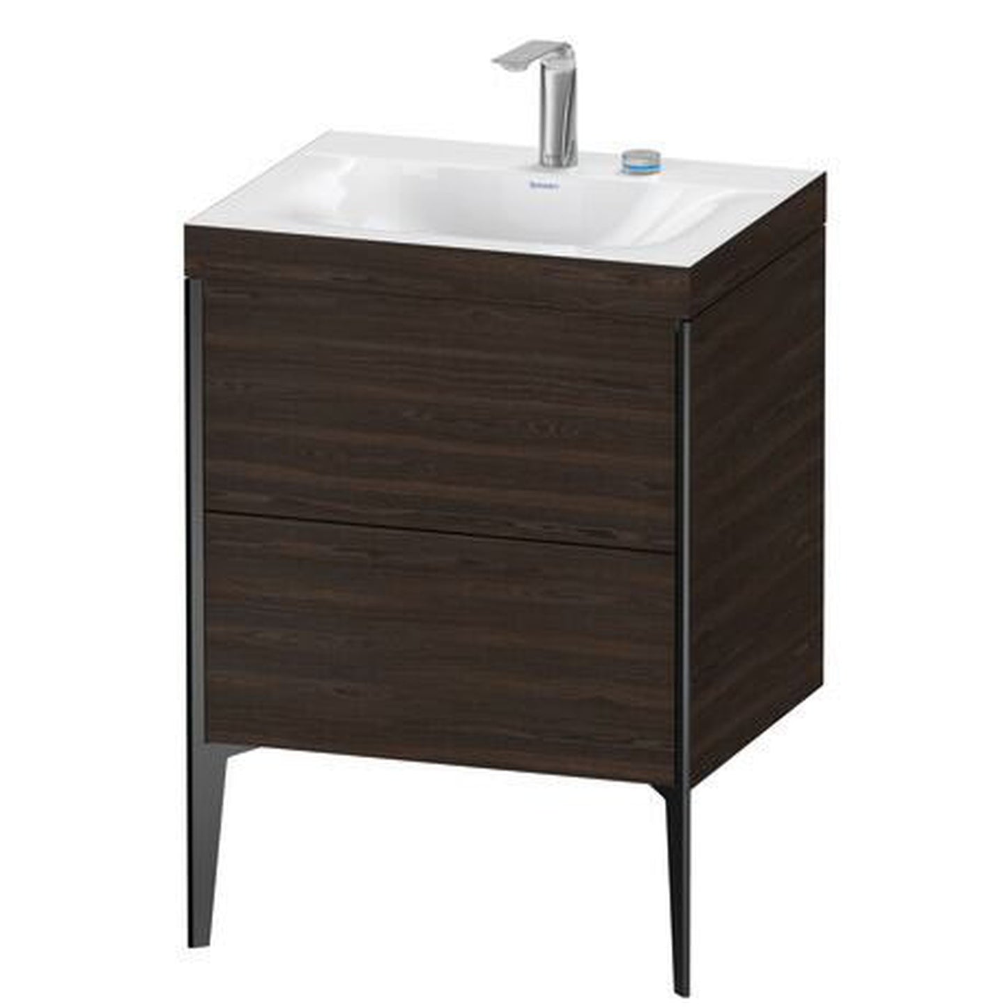 Duravit XViu 24" x 24" x 19" Two Drawer C-Bonded Floorstanding Vanity Kit With Two Tap Holes, Walnut Brushed (XV4709EB269C)