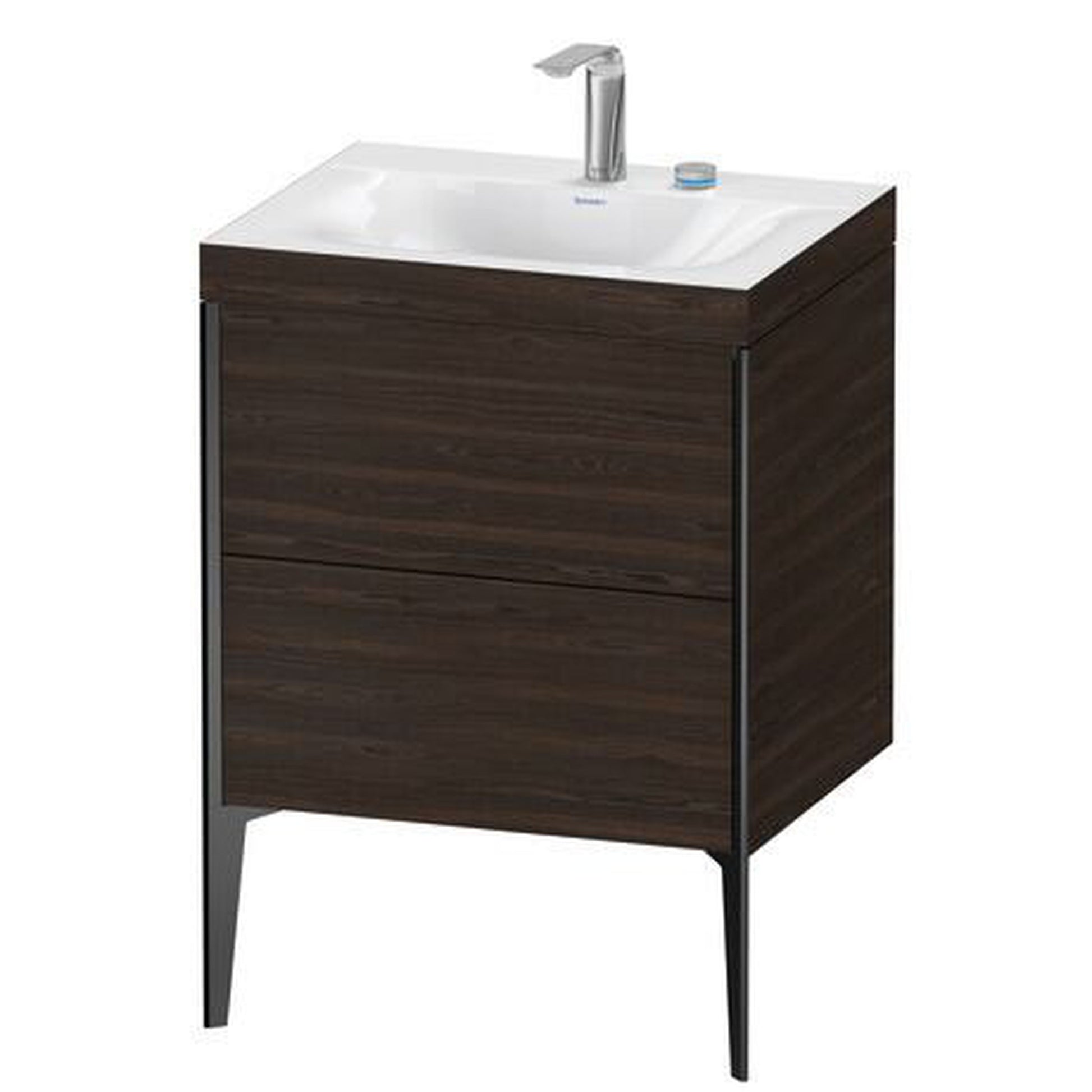 Duravit XViu 24" x 24" x 19" Two Drawer C-Bonded Floorstanding Vanity Kit With Two Tap Holes, Walnut Brushed (XV4709EB269C)