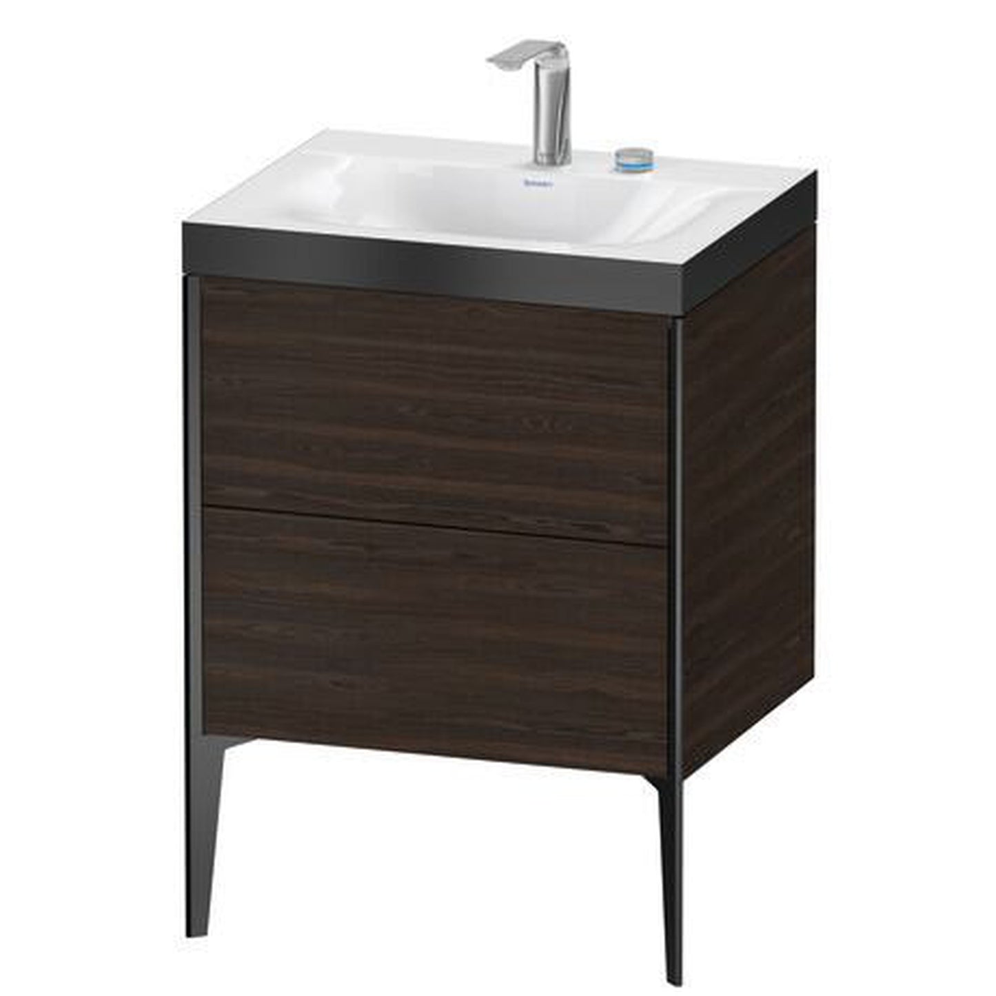 Duravit XViu 24" x 24" x 19" Two Drawer C-Bonded Floorstanding Vanity Kit With Two Tap Holes, Walnut Brushed (XV4709EB269P)