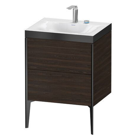 Duravit XViu 24" x 24" x 19" Two Drawer C-Bonded Floorstanding Vanity Kit With Two Tap Holes, Walnut Brushed (XV4709EB269P)