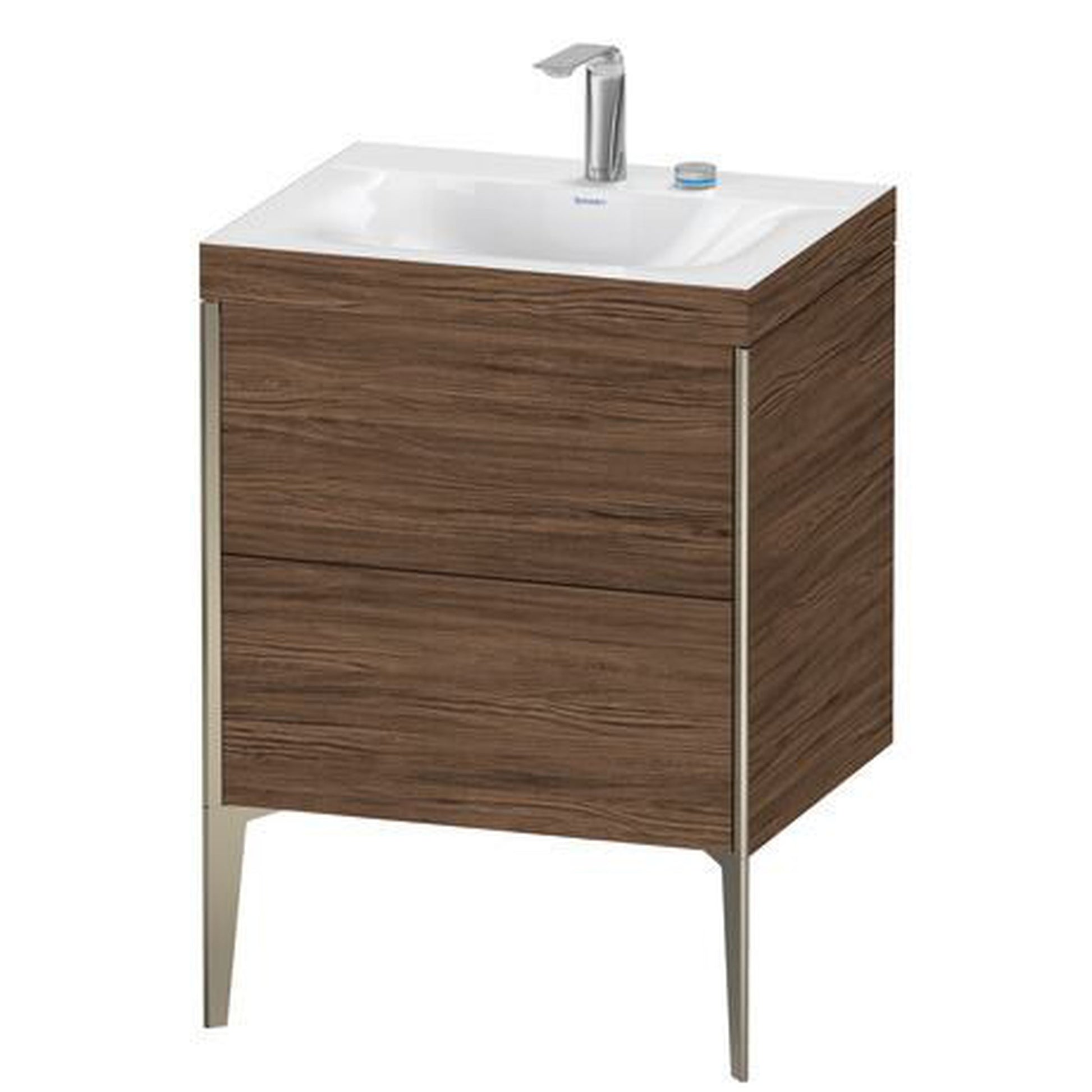 Duravit XViu 24" x 24" x 19" Two Drawer C-Bonded Floorstanding Vanity Kit With Two Tap Holes, Walnut Dark (XV4709EB121C)