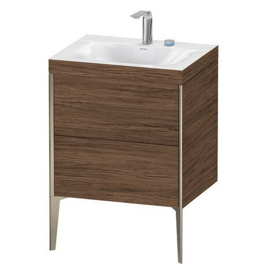 Duravit XViu 24" x 24" x 19" Two Drawer C-Bonded Floorstanding Vanity Kit With Two Tap Holes, Walnut Dark (XV4709EB121C)
