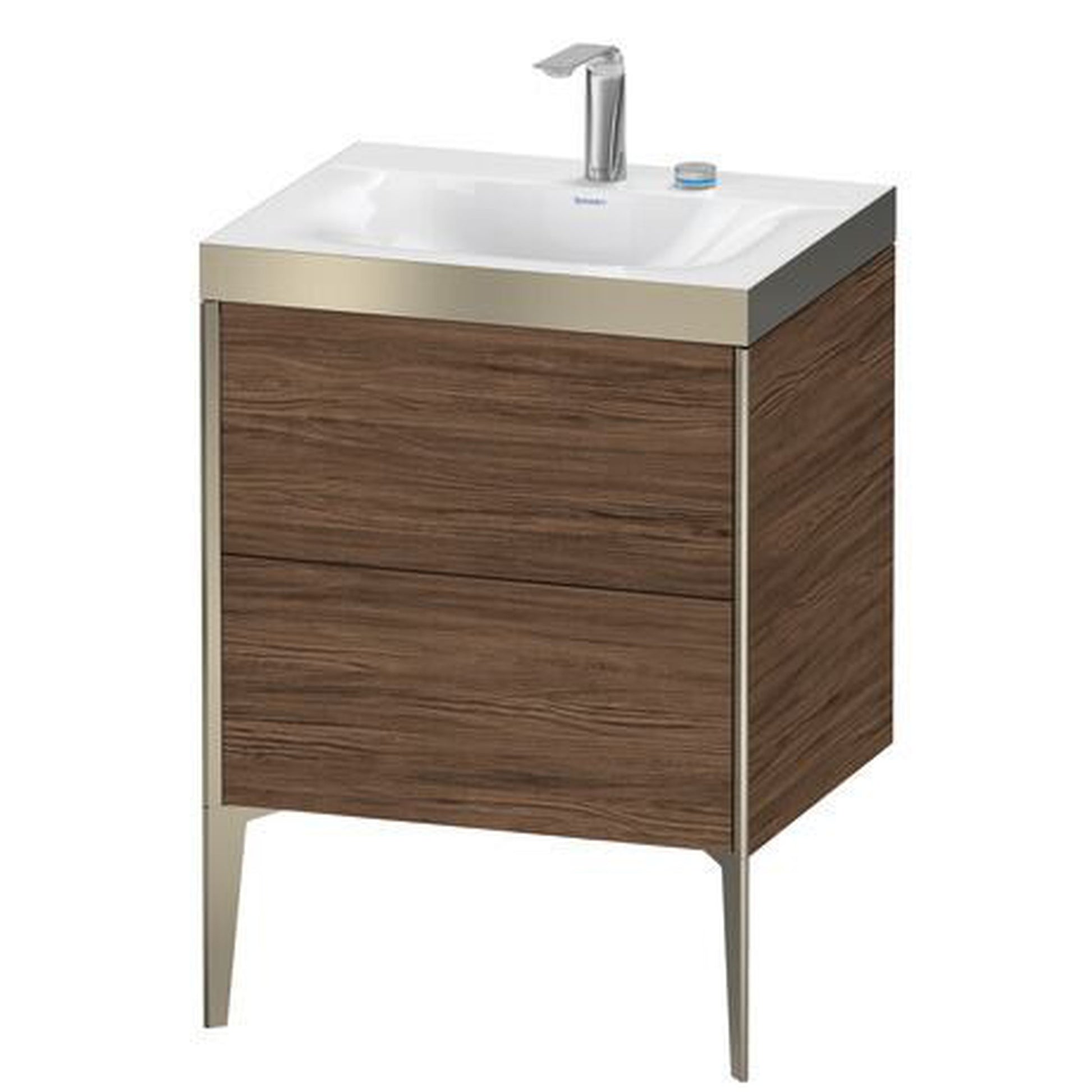 Duravit XViu 24" x 24" x 19" Two Drawer C-Bonded Floorstanding Vanity Kit With Two Tap Holes, Walnut Dark (XV4709EB121P)