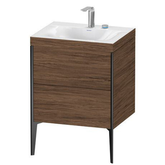 Duravit XViu 24" x 24" x 19" Two Drawer C-Bonded Floorstanding Vanity Kit With Two Tap Holes, Walnut Dark (XV4709EB221C)