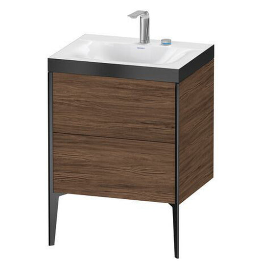 Duravit XViu 24" x 24" x 19" Two Drawer C-Bonded Floorstanding Vanity Kit With Two Tap Holes, Walnut Dark (XV4709EB221P)