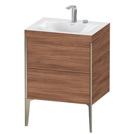 Duravit XViu 24" x 24" x 19" Two Drawer C-Bonded Floorstanding Vanity Kit With Two Tap Holes, Walnut (XV4709EB179C)