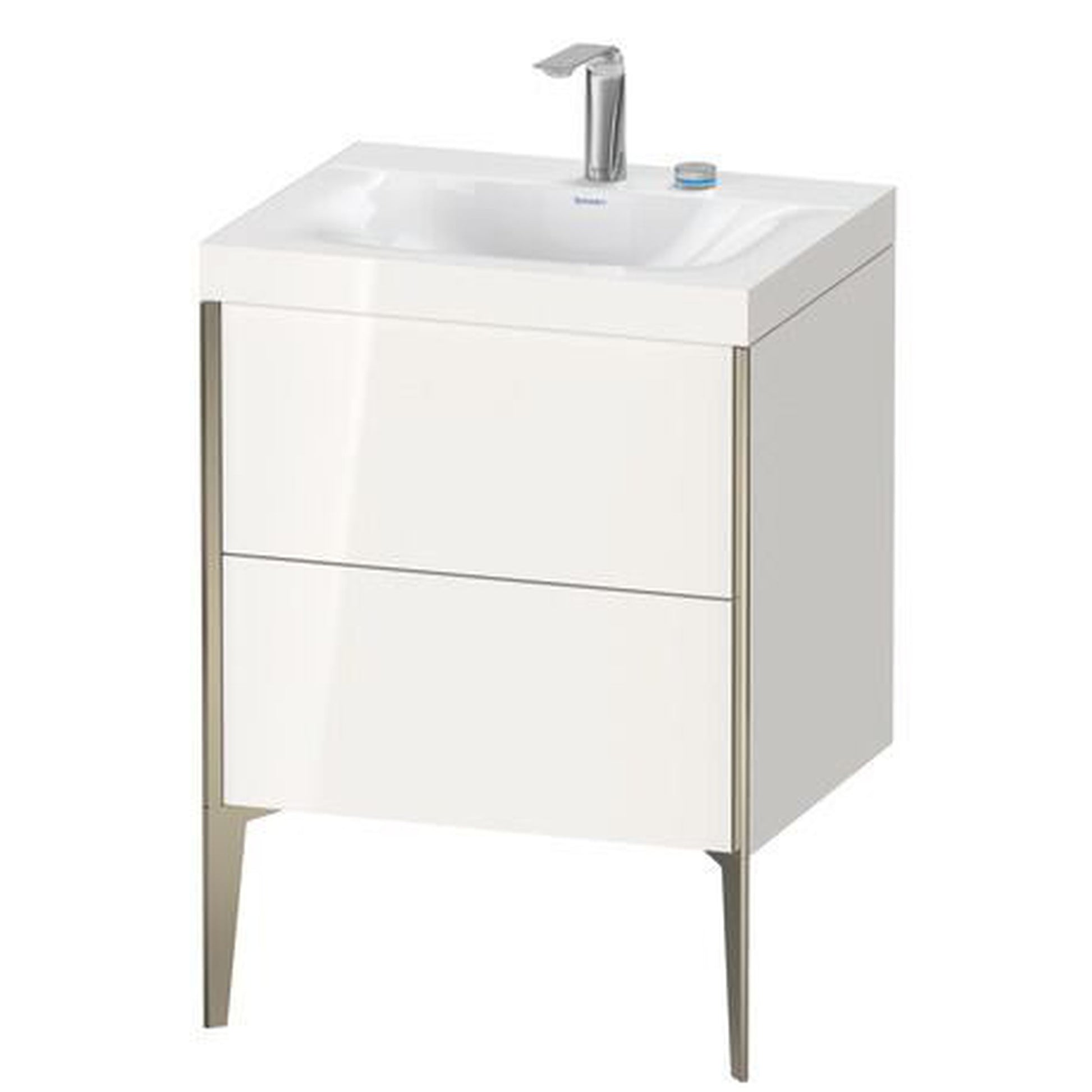 Duravit XViu 24" x 24" x 19" Two Drawer C-Bonded Floorstanding Vanity Kit With Two Tap Holes, White (XV4709EB122C)