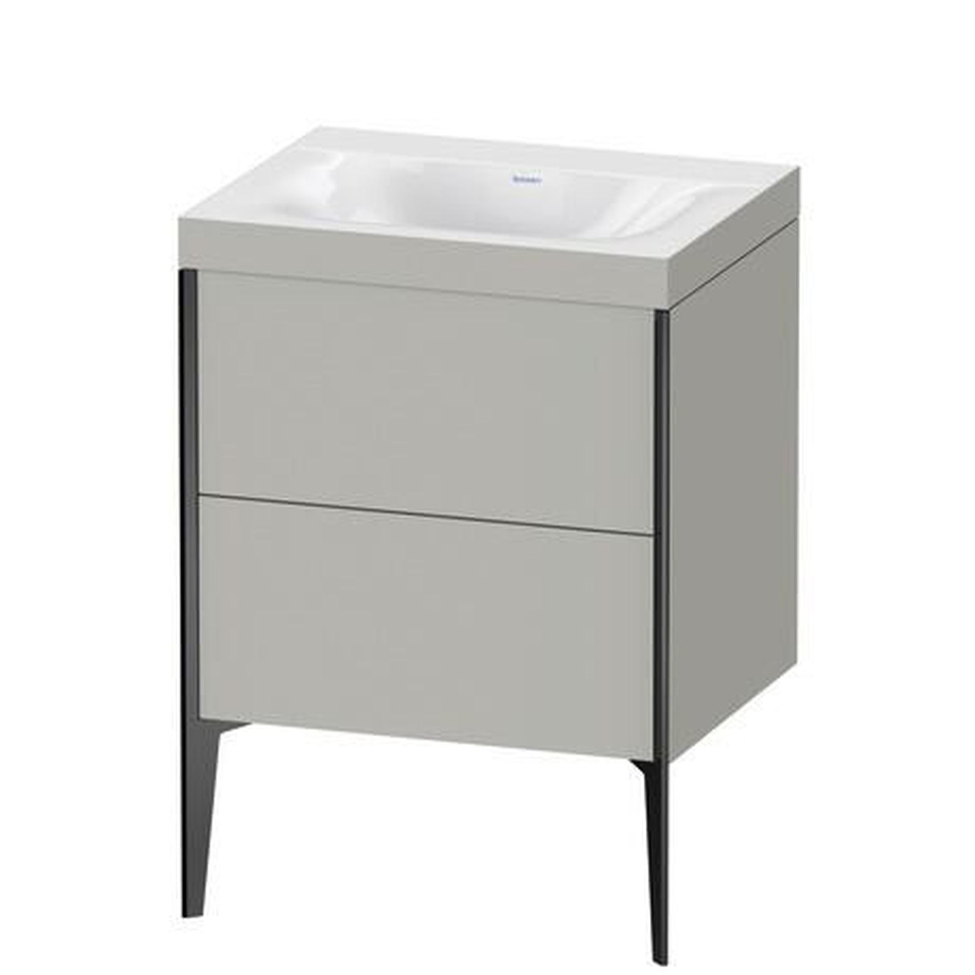 Duravit XViu 24" x 24" x 19" Two Drawer C-Bonded Floorstanding Vanity Kit Without Tap Hole, Concrete Gray (XV4709NB207C)