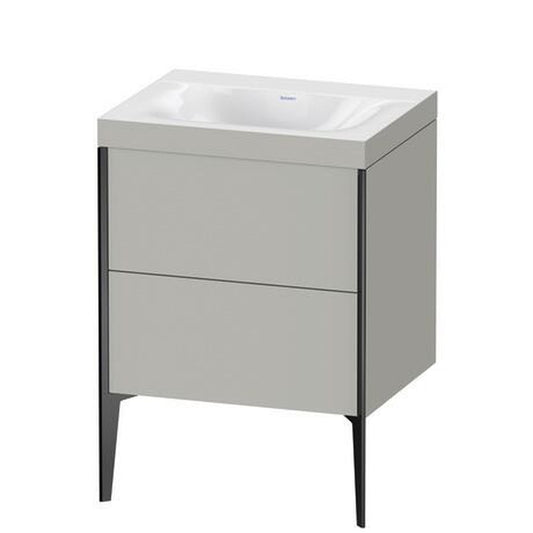 Duravit XViu 24" x 24" x 19" Two Drawer C-Bonded Floorstanding Vanity Kit Without Tap Hole, Concrete Gray (XV4709NB207C)
