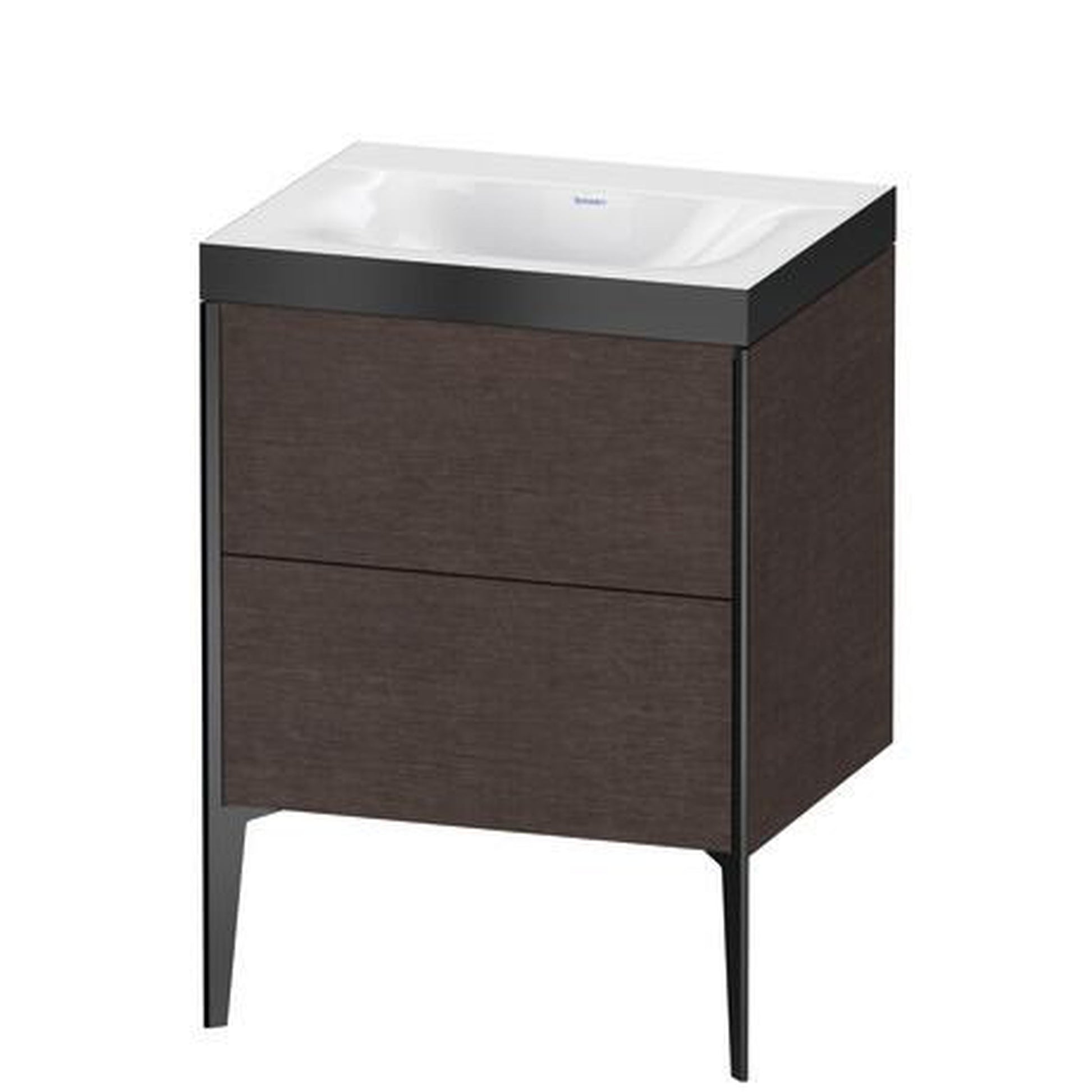 Duravit XViu 24" x 24" x 19" Two Drawer C-Bonded Floorstanding Vanity Kit Without Tap Hole, Dark Brushed Oak (XV4709NB272P)