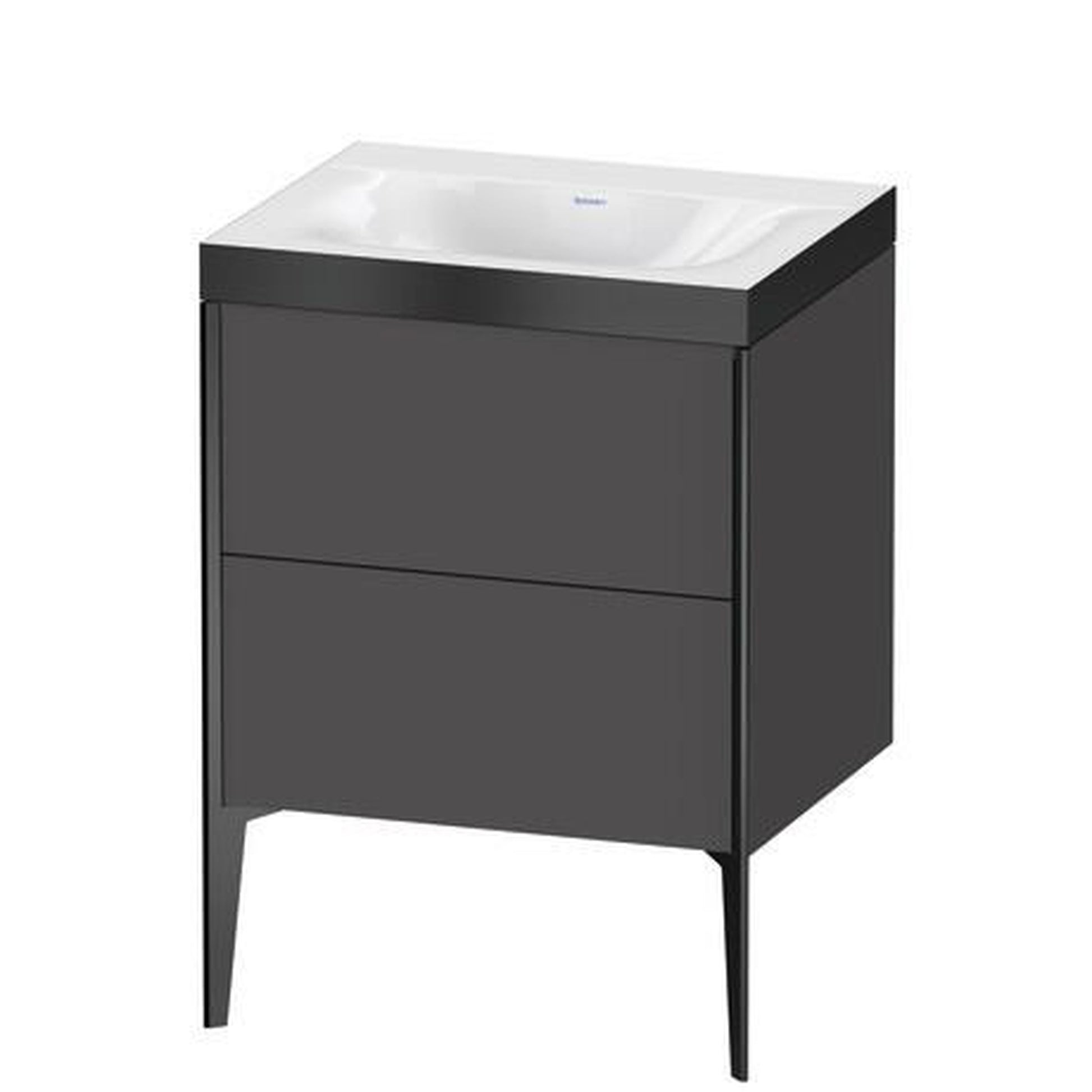 Duravit XViu 24" x 24" x 19" Two Drawer C-Bonded Floorstanding Vanity Kit Without Tap Hole, Graphite (XV4709NB249P)