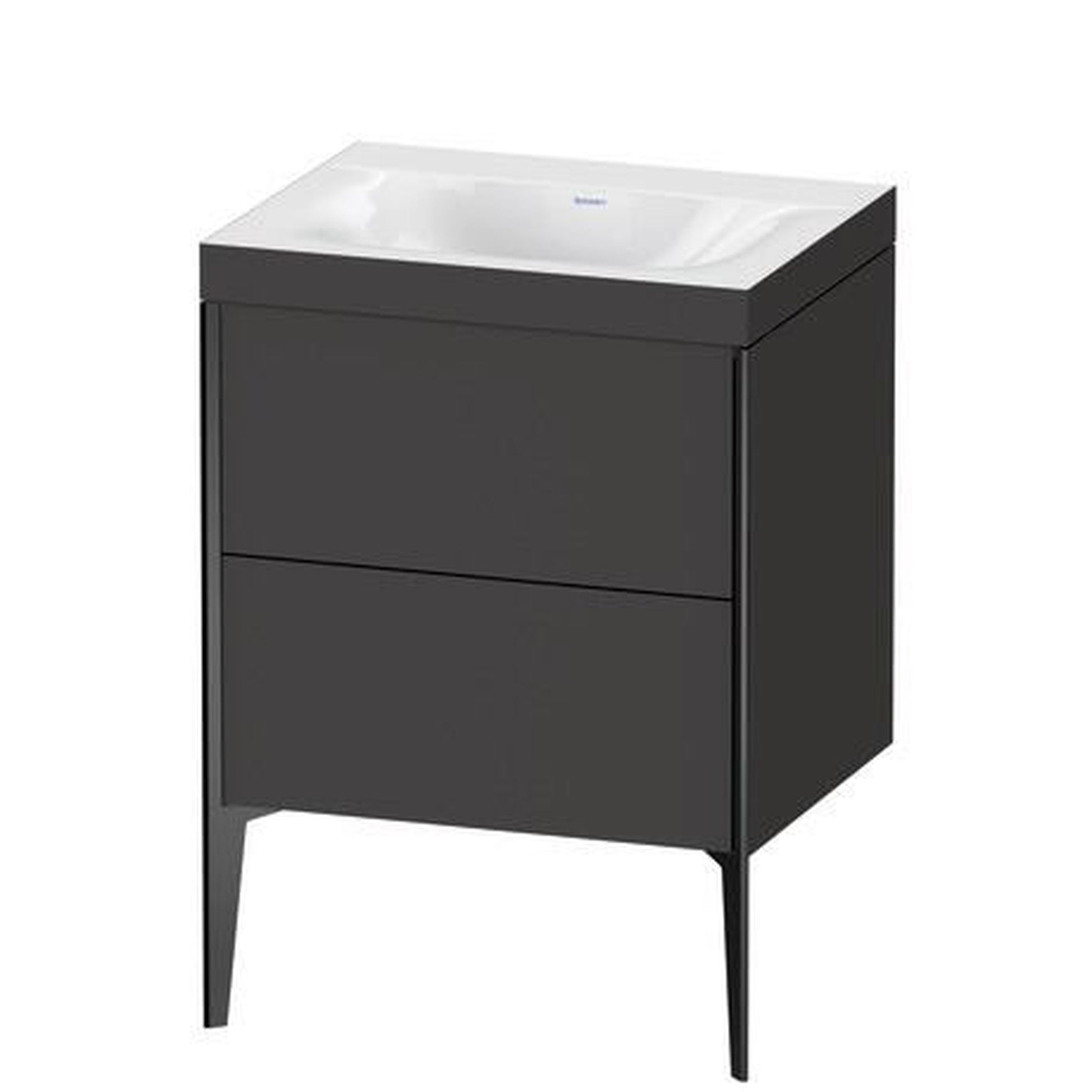 Duravit XViu 24" x 24" x 19" Two Drawer C-Bonded Floorstanding Vanity Kit Without Tap Hole, Graphite (XV4709NB280C)