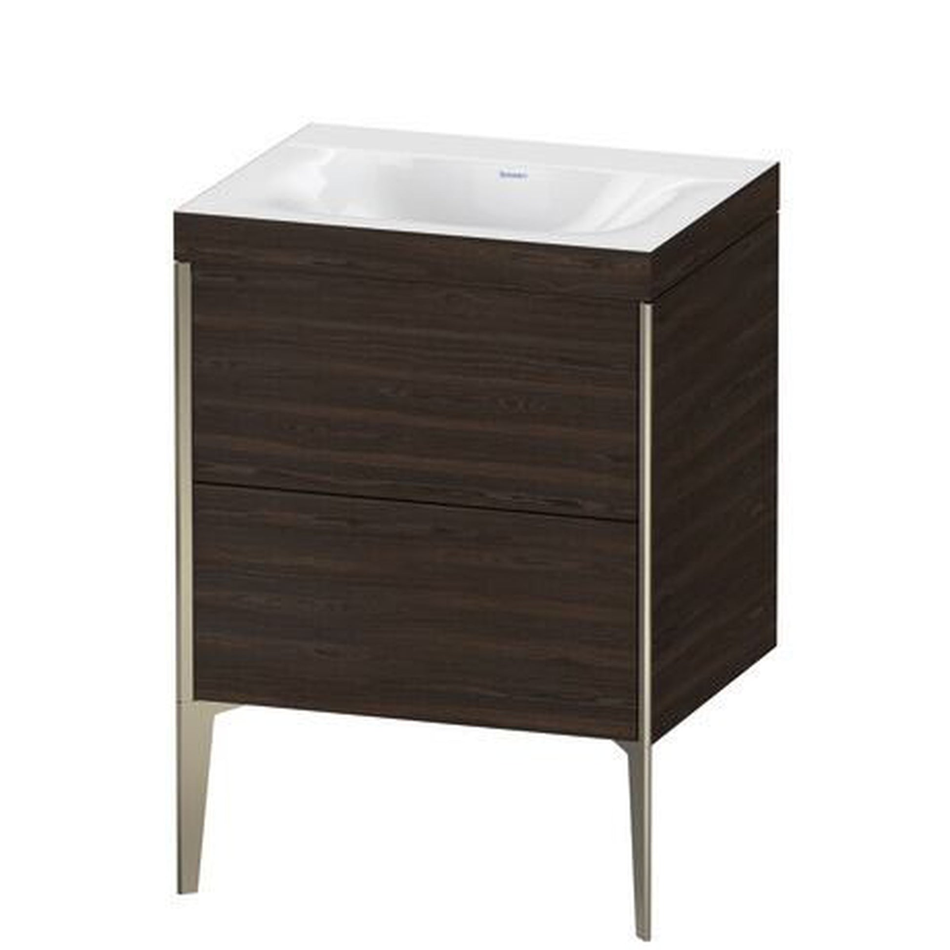 Duravit XViu 24" x 24" x 19" Two Drawer C-Bonded Floorstanding Vanity Kit Without Tap Hole, Walnut Brushed (XV4709NB169C)