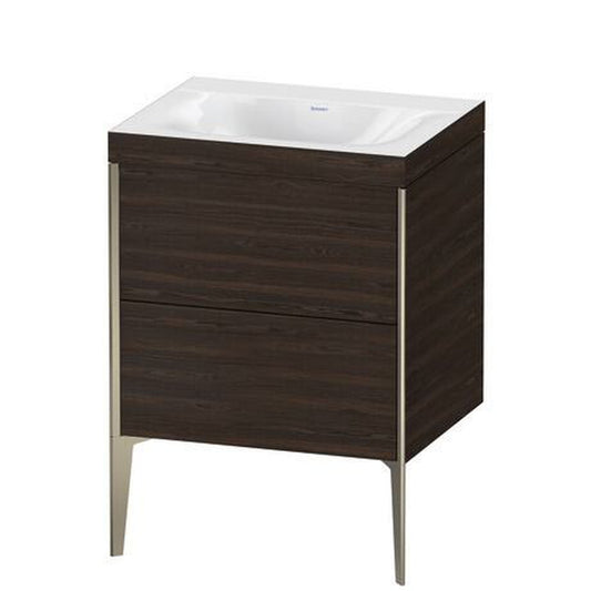 Duravit XViu 24" x 24" x 19" Two Drawer C-Bonded Floorstanding Vanity Kit Without Tap Hole, Walnut Brushed (XV4709NB169C)