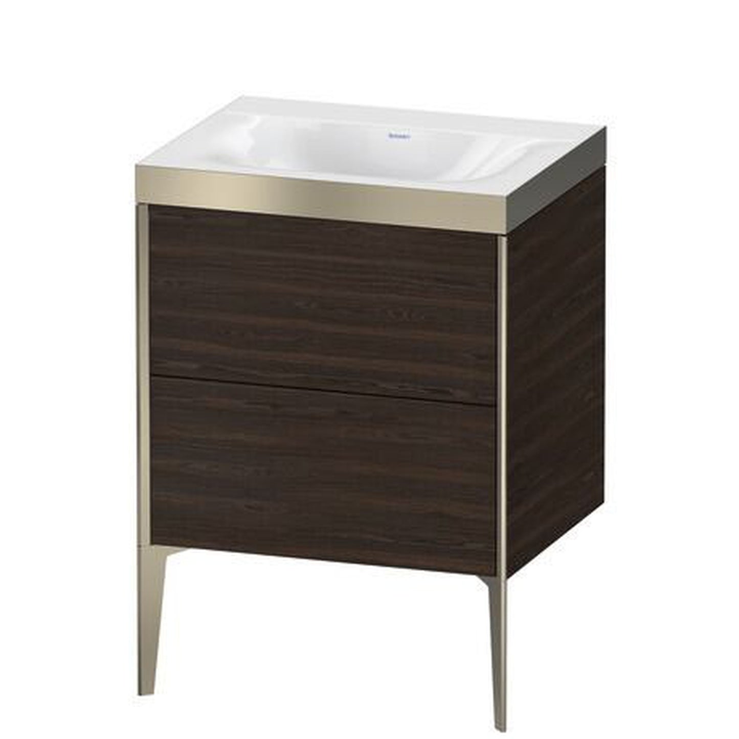 Duravit XViu 24" x 24" x 19" Two Drawer C-Bonded Floorstanding Vanity Kit Without Tap Hole, Walnut Brushed (XV4709NB169P)