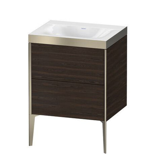 Duravit XViu 24" x 24" x 19" Two Drawer C-Bonded Floorstanding Vanity Kit Without Tap Hole, Walnut Brushed (XV4709NB169P)