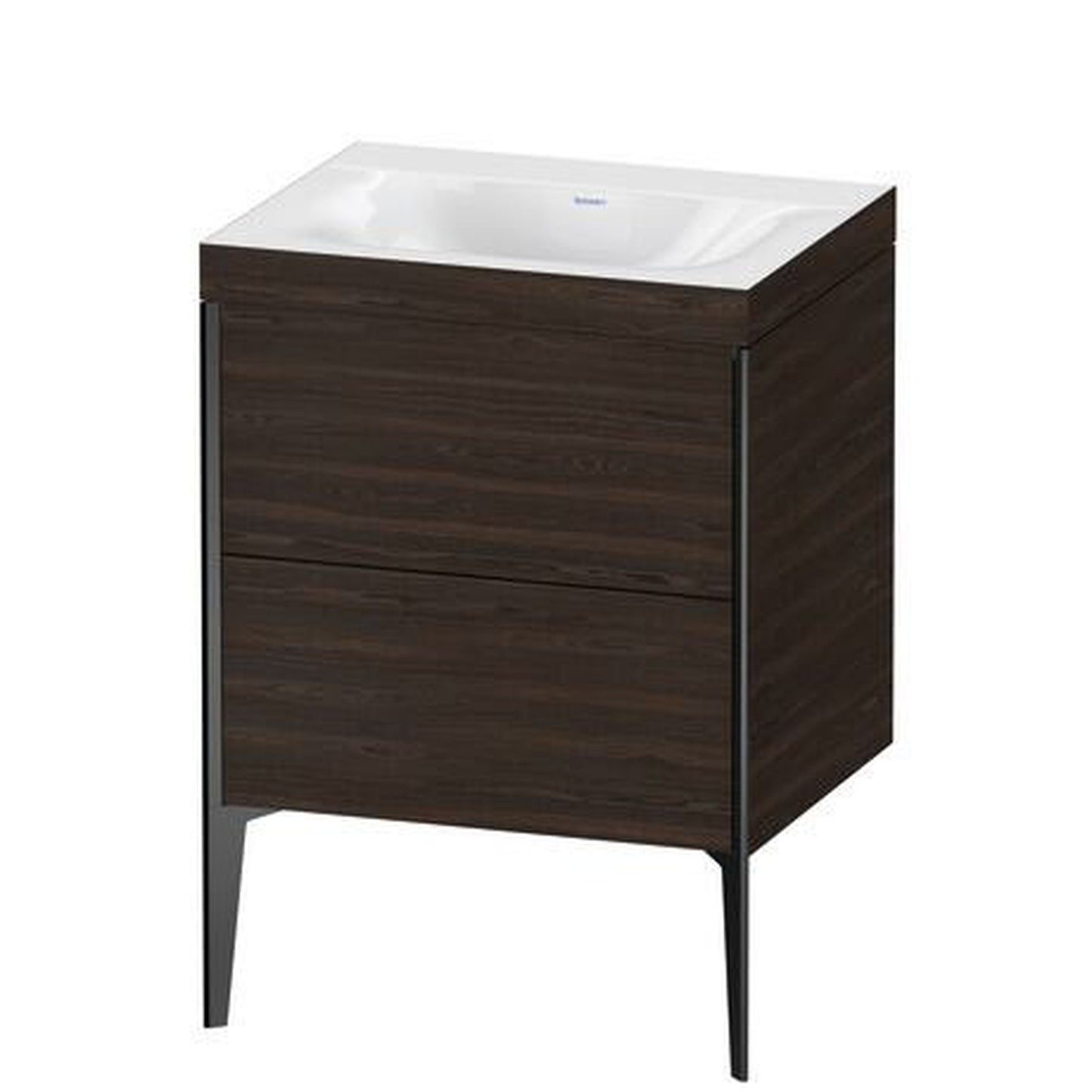 Duravit XViu 24" x 24" x 19" Two Drawer C-Bonded Floorstanding Vanity Kit Without Tap Hole, Walnut Brushed (XV4709NB269C)