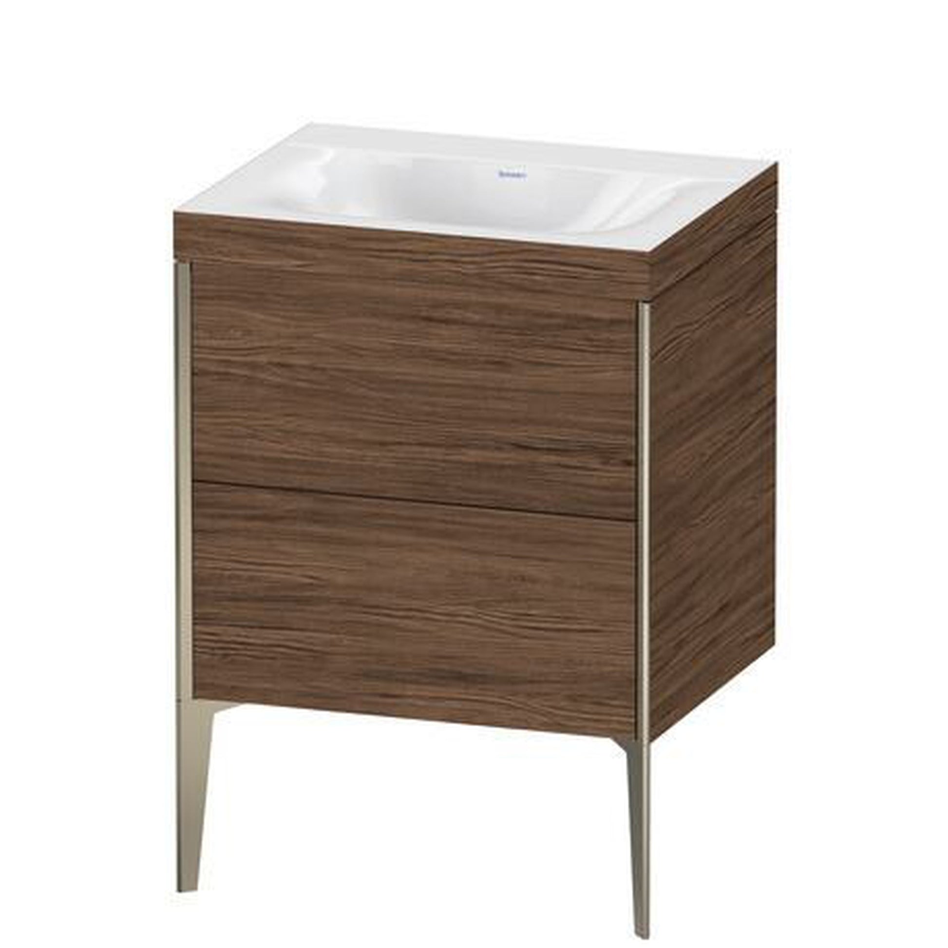 Duravit XViu 24" x 24" x 19" Two Drawer C-Bonded Floorstanding Vanity Kit Without Tap Hole, Walnut Dark (XV4709NB121C)