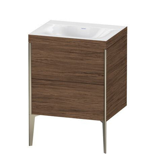 Duravit XViu 24" x 24" x 19" Two Drawer C-Bonded Floorstanding Vanity Kit Without Tap Hole, Walnut Dark (XV4709NB121C)