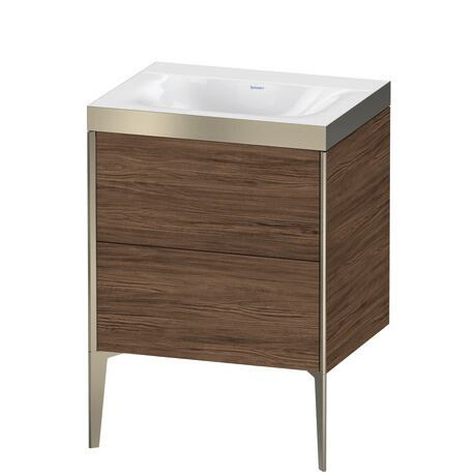 Duravit XViu 24" x 24" x 19" Two Drawer C-Bonded Floorstanding Vanity Kit Without Tap Hole, Walnut Dark (XV4709NB121P)