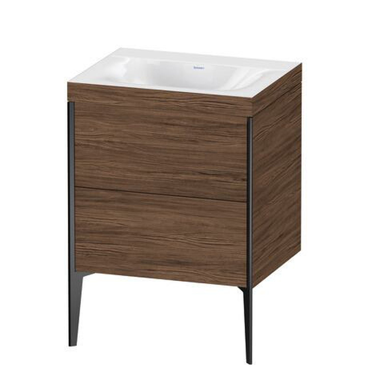 Duravit XViu 24" x 24" x 19" Two Drawer C-Bonded Floorstanding Vanity Kit Without Tap Hole, Walnut Dark (XV4709NB221C)