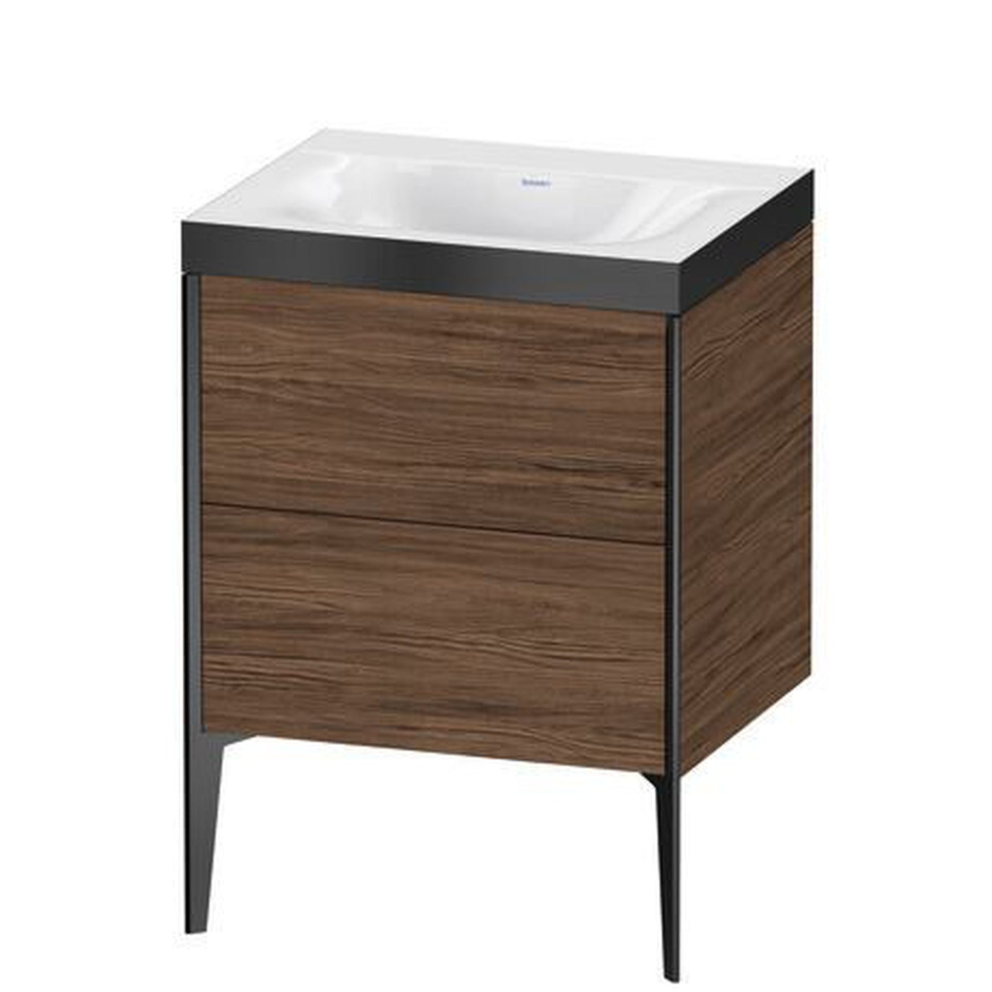 Duravit XViu 24" x 24" x 19" Two Drawer C-Bonded Floorstanding Vanity Kit Without Tap Hole, Walnut Dark (XV4709NB221P)
