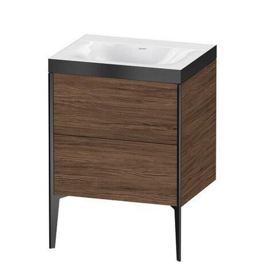 Duravit XViu 24" x 24" x 19" Two Drawer C-Bonded Floorstanding Vanity Kit Without Tap Hole, Walnut Dark (XV4709NB221P)