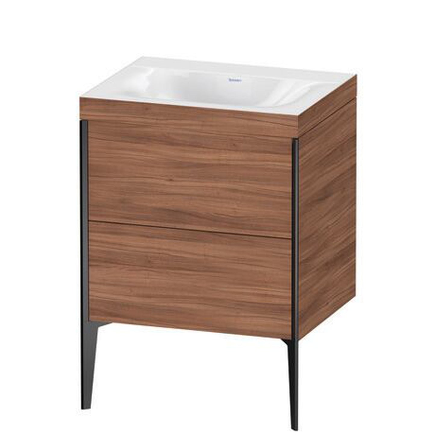 Duravit XViu 24" x 24" x 19" Two Drawer C-Bonded Floorstanding Vanity Kit Without Tap Hole, Walnut (XV4709NB279C)