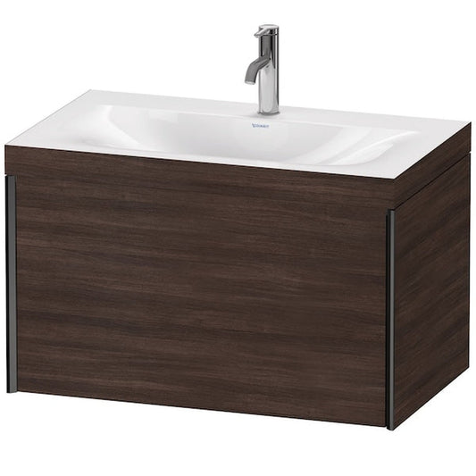 Duravit XViu 31" x 20" x 19" One Drawer C-Bonded Wall-Mount Vanity Kit With One Tap Hole, Chestnut Dark (XV4610OB253C)