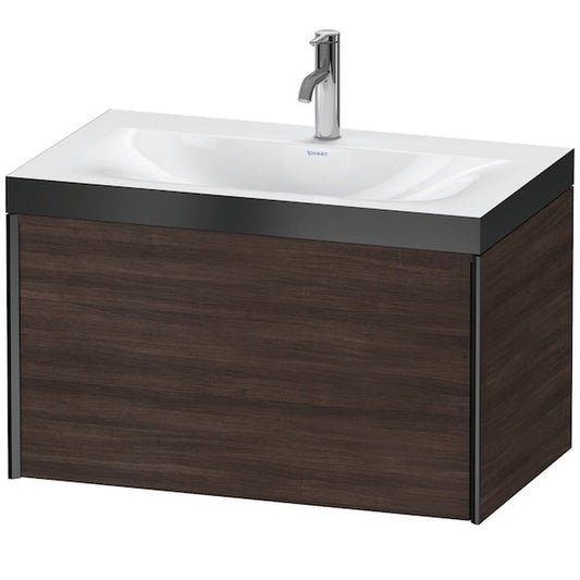 Duravit XViu 31" x 20" x 19" One Drawer C-Bonded Wall-Mount Vanity Kit With One Tap Hole, Chestnut Dark (XV4610OB253P)