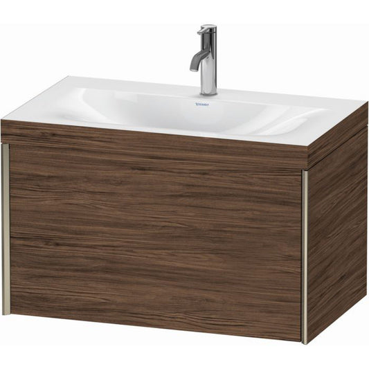 Duravit XViu 31" x 20" x 19" One Drawer C-Bonded Wall-Mount Vanity Kit With One Tap Hole, Walnut Dark (XV4610OB121C)