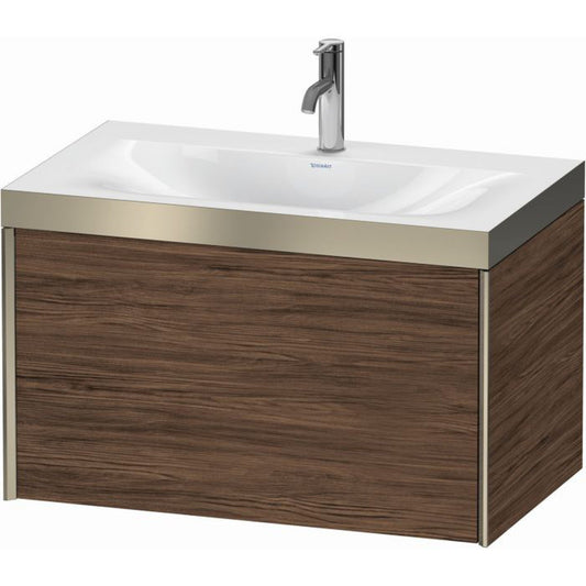 Duravit XViu 31" x 20" x 19" One Drawer C-Bonded Wall-Mount Vanity Kit With One Tap Hole, Walnut Dark (XV4610OB121P)
