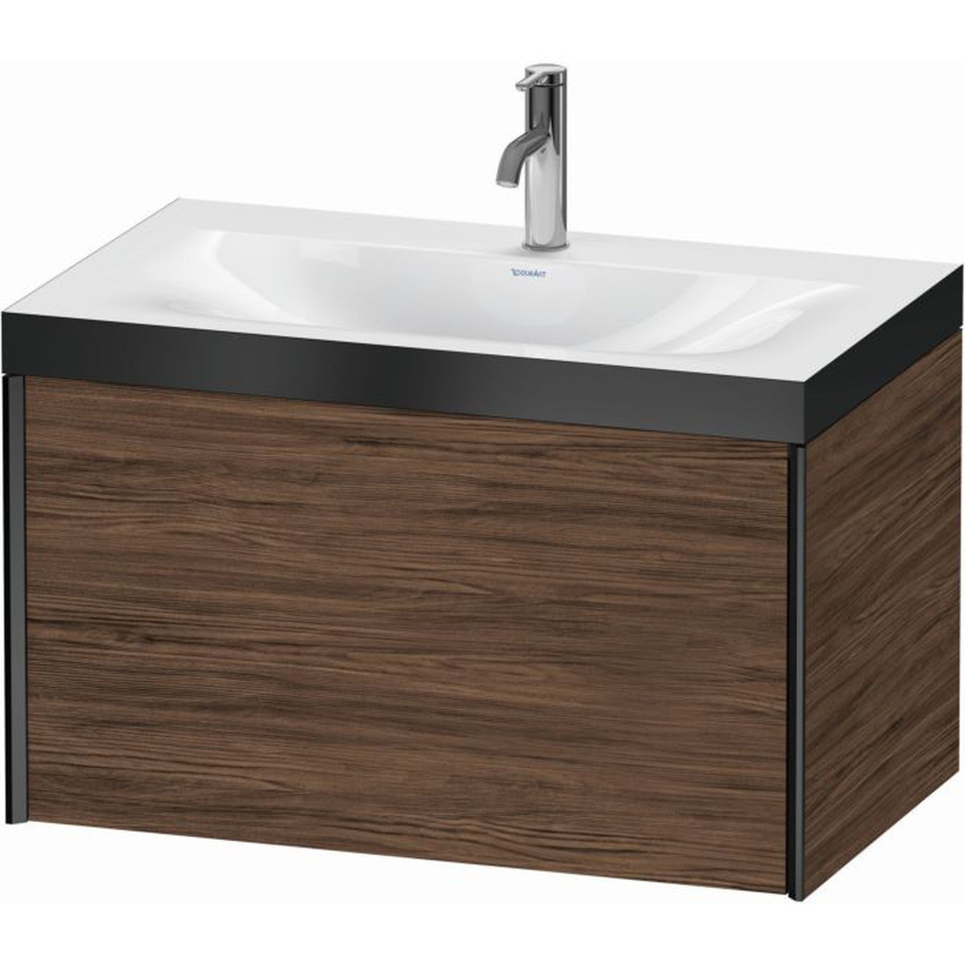 Duravit XViu 31" x 20" x 19" One Drawer C-Bonded Wall-Mount Vanity Kit With One Tap Hole, Walnut Dark (XV4610OB221P)