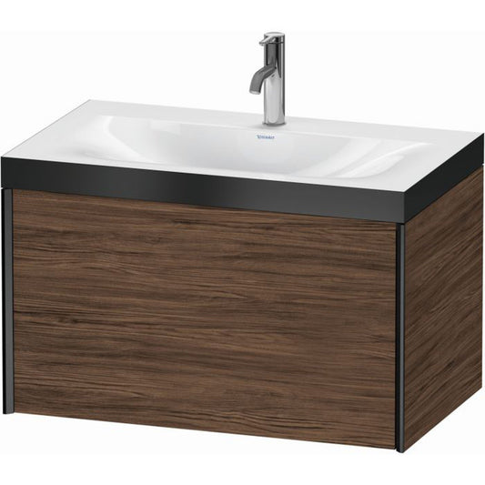 Duravit XViu 31" x 20" x 19" One Drawer C-Bonded Wall-Mount Vanity Kit With One Tap Hole, Walnut Dark (XV4610OB221P)