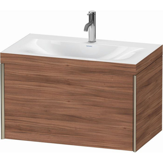 Duravit XViu 31" x 20" x 19" One Drawer C-Bonded Wall-Mount Vanity Kit With One Tap Hole, Walnut (XV4610OB179C)