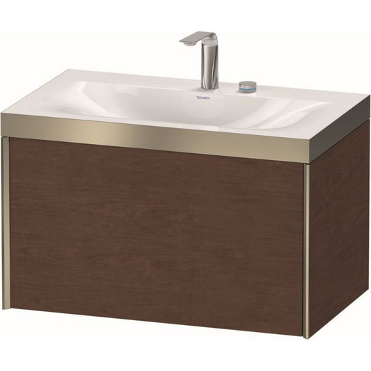 Duravit XViu 31" x 20" x 19" One Drawer C-Bonded Wall-Mount Vanity Kit With Two Tap Holes, American Walnut (XV4610EB113P)