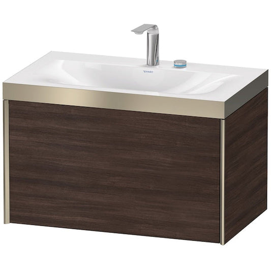 Duravit XViu 31" x 20" x 19" One Drawer C-Bonded Wall-Mount Vanity Kit With Two Tap Holes, Chestnut Dark (XV4610EB153P)