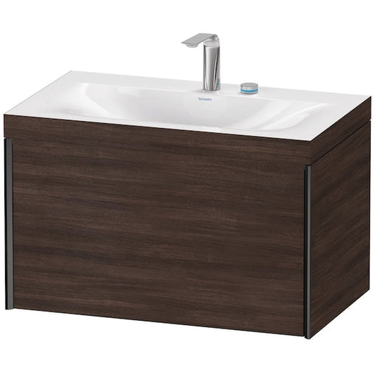 Duravit XViu 31" x 20" x 19" One Drawer C-Bonded Wall-Mount Vanity Kit With Two Tap Holes, Chestnut Dark (XV4610EB253C)
