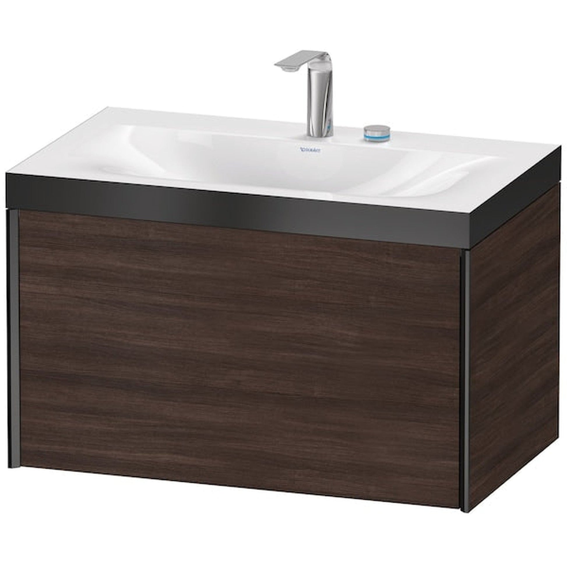 Duravit XViu 31" x 20" x 19" One Drawer C-Bonded Wall-Mount Vanity Kit With Two Tap Holes, Chestnut Dark (XV4610EB253P)