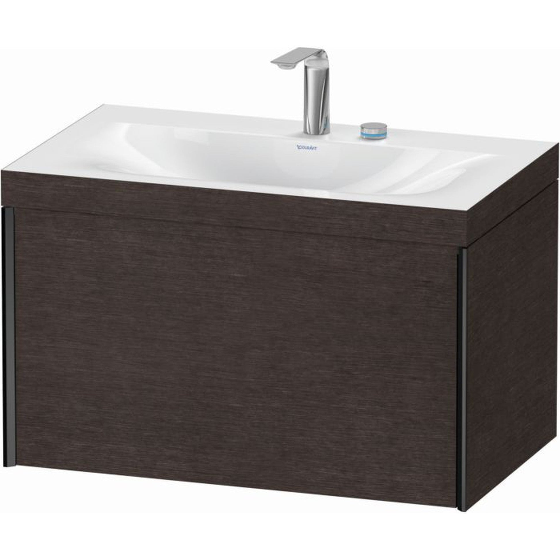 Duravit XViu 31" x 20" x 19" One Drawer C-Bonded Wall-Mount Vanity Kit With Two Tap Holes, Dark Brushed Oak (XV4610EB272C)