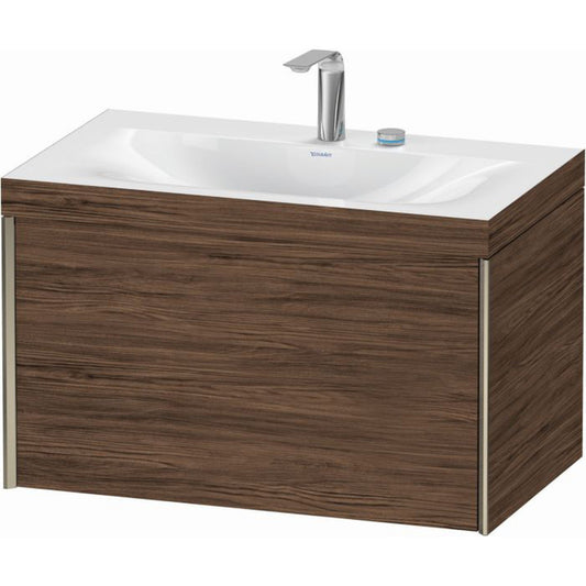 Duravit XViu 31" x 20" x 19" One Drawer C-Bonded Wall-Mount Vanity Kit With Two Tap Holes, Walnut Dark (XV4610EB121C)