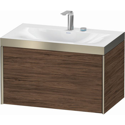 Duravit XViu 31" x 20" x 19" One Drawer C-Bonded Wall-Mount Vanity Kit With Two Tap Holes, Walnut Dark (XV4610EB121P)