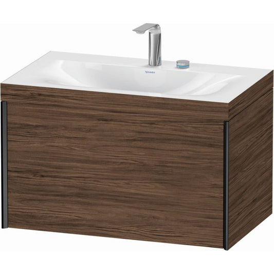 Duravit XViu 31" x 20" x 19" One Drawer C-Bonded Wall-Mount Vanity Kit With Two Tap Holes, Walnut Dark (XV4610EB221C)