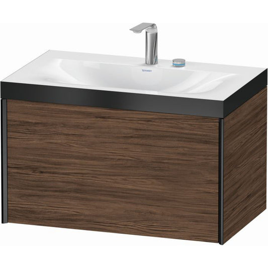 Duravit XViu 31" x 20" x 19" One Drawer C-Bonded Wall-Mount Vanity Kit With Two Tap Holes, Walnut Dark (XV4610EB221P)