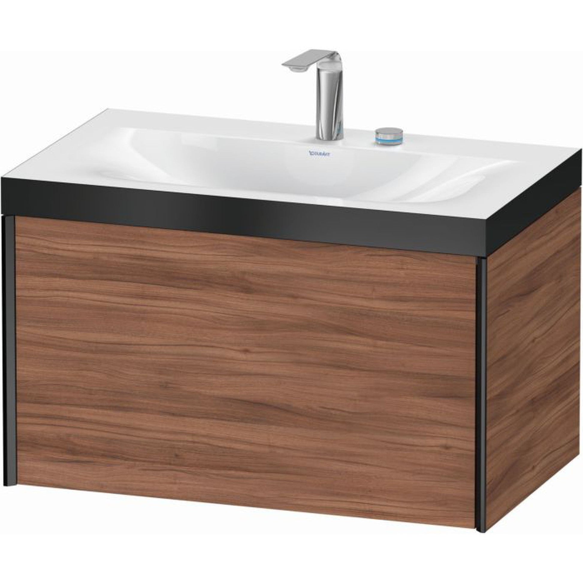 Duravit XViu 31" x 20" x 19" One Drawer C-Bonded Wall-Mount Vanity Kit With Two Tap Holes, Walnut (XV4610EB279P)