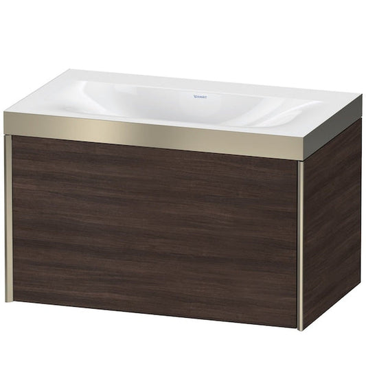 Duravit XViu 31" x 20" x 19" One Drawer C-Bonded Wall-Mount Vanity Kit Without Tap Hole, Chestnut Dark (XV4610NB153P)