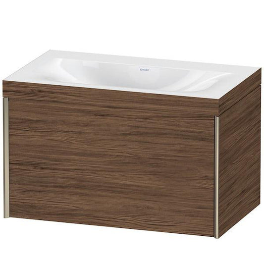 Duravit XViu 31" x 20" x 19" One Drawer C-Bonded Wall-Mount Vanity Kit Without Tap Hole, Walnut Dark (XV4610NB121C)